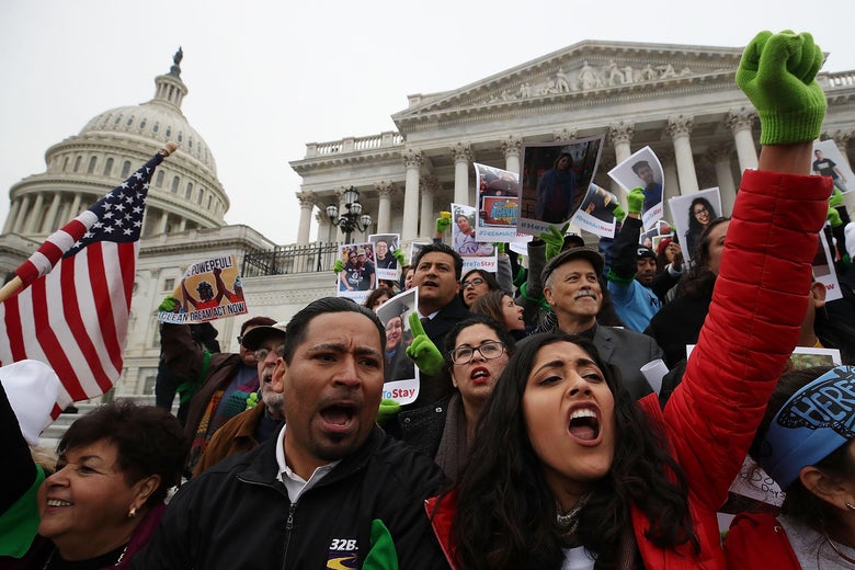 WASHINGTON, DC - DECEMBER 06: People who call themselves Dreamers, protest in front of the Senate side of the US Capitol to urge Congress in passing the Deferred Action for Childhood Arrivals (DACA) program, on December 6, 2017 in Washington, DC. (Photo by Mark Wilson/Getty Images)